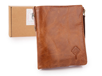Brązowy portfel męski skórzany Ekavale z ochroną RFID składany praktyczny