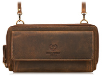 Duży portfel i torebka 2w1 na ramię z kieszenią na telefon brązowa