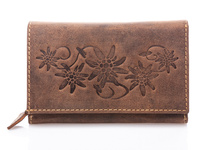 Large wallet with embossed flowers in raw natural leather