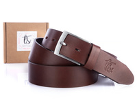 Men's genuine grain leather belt with buckle brown SERGEJ 140