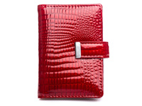 Women's varnished leather business card holder red Jennifer Jones