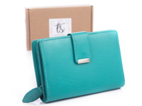 Turquoise medium women's wallet made of soft natural leather