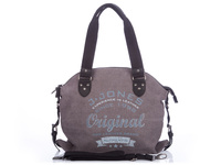 Women's grey canvas bag with natural leather J Jones
