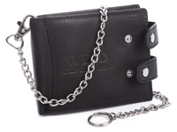 Men's leather wallet with chain black WILD