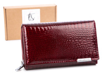 Large burgundy lacquered Jennifer Jones RFID women's wallet