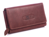 Large women's soft natural leather wallet dark brown Money Maker