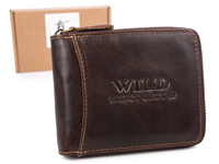WILD Large men's wallet zippered all around dark brown