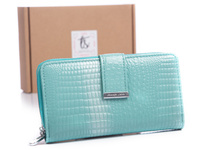 Large lacquered leather women's wallet turquoise Jennifer Jones