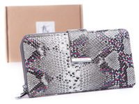 Large lacquered leather women's wallet silver and pink Jennifer Jones