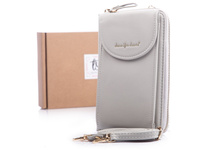 Women's vertical wallet with shoulder strap grey Jennifer Jones