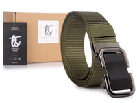 Men's fabric trouser belt with elegant automatic buckle green SERGEI DUBAI