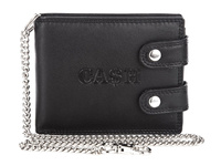 Men's black leather wallet with metal chain Cash