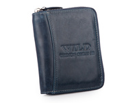 WILD men's vertical leather wallet navy blue
