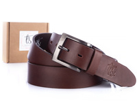 Brown leather men's belt made of thick grain natural leather SERGEJ 130 cm