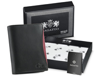 Vertical men's leather wallet black with red ZAGATTO
