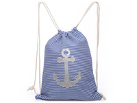 Women's blue-striped drawstring backpack with anchor