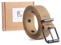 SERGEJ FIBER Beige men's webbing belt with classic buckle 