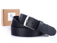 Men's natural grain leather belt with buckle navy blue SERGEJ 140