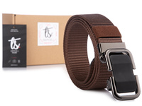 Men's fabric trouser belt with elegant automatic buckle brown SERGEI DUBAI