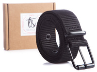 SERGEJ FIBER Black men's slingback belt with classic buckle 