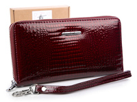 Maroon women's envelope wallet pencil case lacquered zip Jennifer Jones