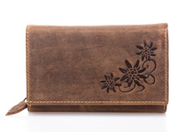 Large women's raw vintage brown wallet with flowers