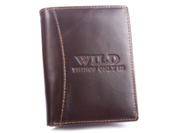 Men's vertical leather wallet large dark brown WILD