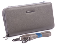 Women's leather wallet with shoulder strap grey Jennifer Jones