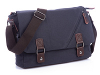 Men's shoulder bag with flap linen navy blue vintage SERGEJ