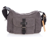 J Jones Grey women's canvas and natural leather postbag