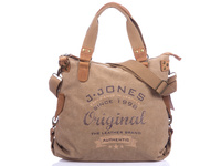 J Jones large women's canvas and natural leather bag brown