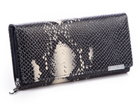 Large women's snake skin wallet navy blue and beige