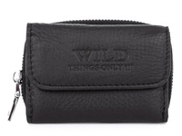 Men's small folding leather wallet black WILD