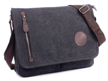 Men's A4 Canvas dark grey shoulder bag with flap New York