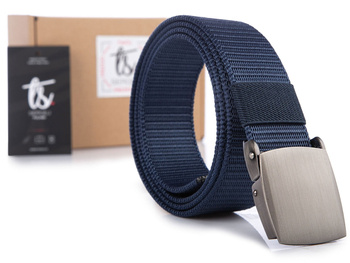 SERGEJ VIPER - Strong navy blue men's trouser belt with clip buckle