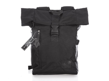 Tall fabric backpack with overlapping collar black