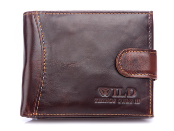 WILD men's horizontal leather wallet with clasp dark brown