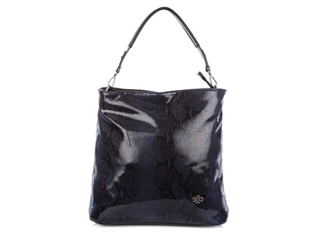 Women's glossy handbag with snakeskin pattern navy blue Jennifer Jones