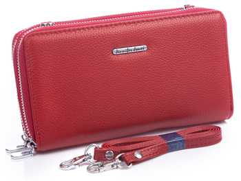 Women's leather wallet with shoulder strap red Jennifer Jones