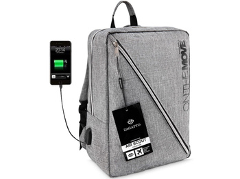 Grauer leichter City-Rucksack mit USB-Handy-Ladeanschluss ZAGATTO