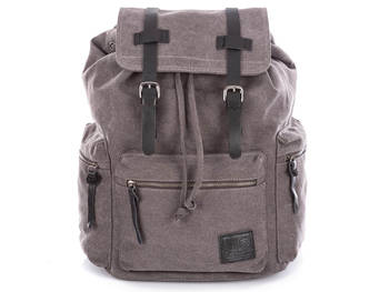 J Jones Großer Rucksack aus Canvas mit Naturleder grau