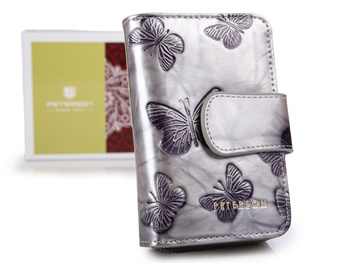 Silberfarben lackiertes Schmetterlingsportemonnaie für Damen mit RFID PETERSON