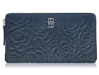 Duży portfel damski w kolorze ciemnoniebieskim zapinany na suwak dookoła Paolo Peruzzi