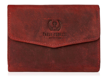 Czerwony nieduży skórzany portfel damski w stylu vintage Paolo Peruzzi
