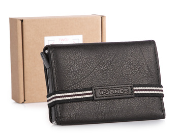 Mały portfel męski skórzany J Jones z metalowym etui na karty i gumką