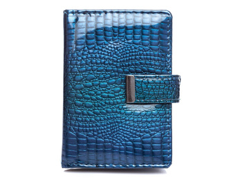 Women's varnished leather business card holder blue Jennifer Jones