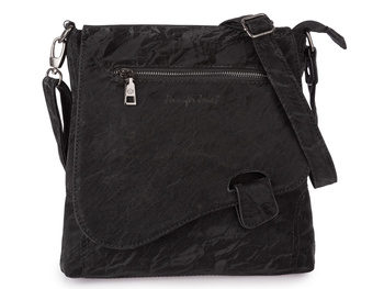 Czarna torebka damska na ramię miejska listonoszka czarna z gniecionej eko-skóry