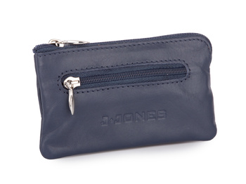 Granatowe etui skórzane na klucze 2 kieszenie zapinane na zamek błyskawiczny