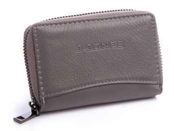 RFID gray leather zippered card case