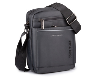 Szara elegancka listonoszka męska na ramię materiałowa Pierre Cardin
